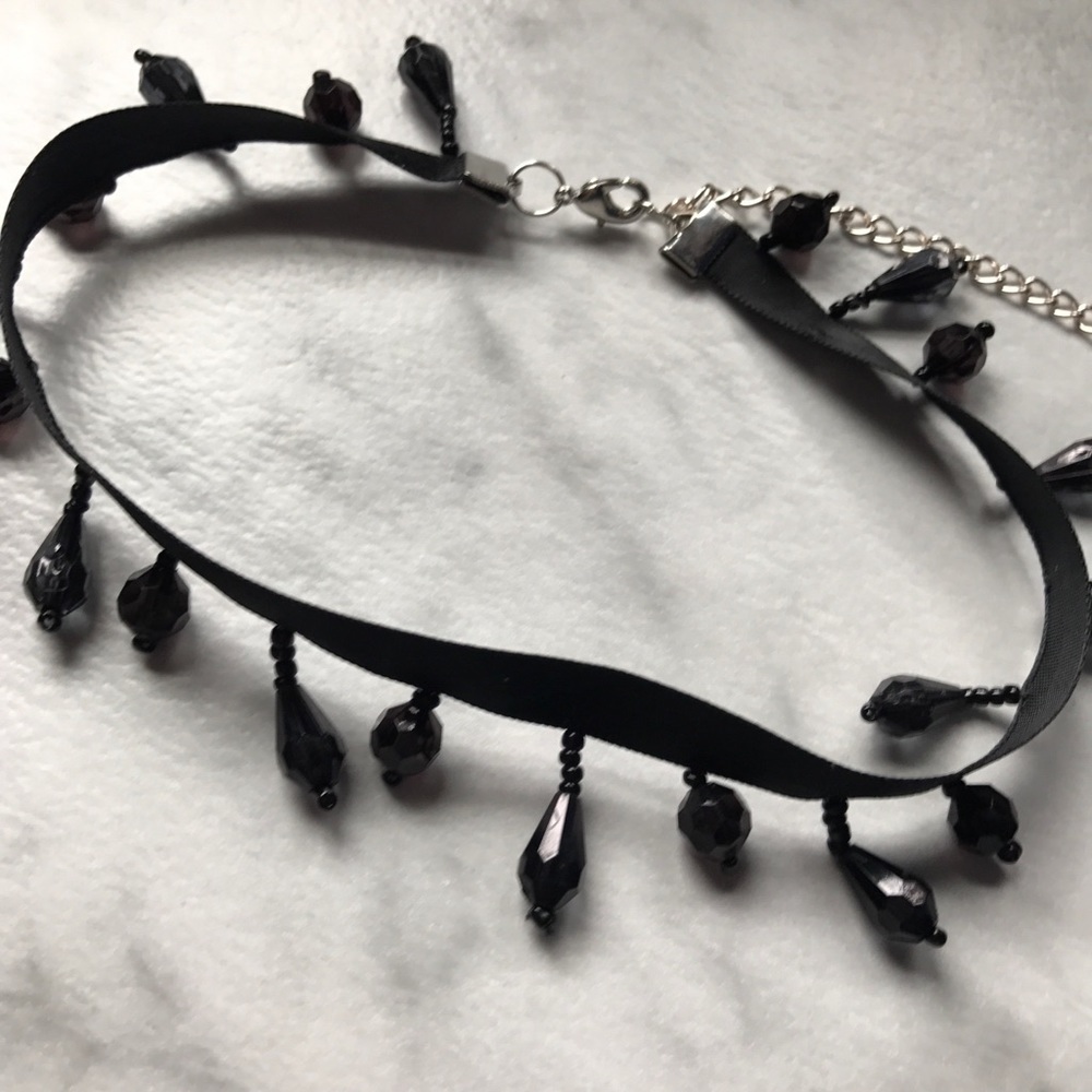 Black chandelier drop beaded choker